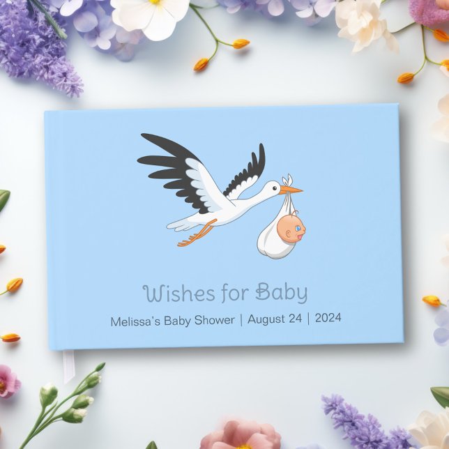 Storch auf Blue Baby Shower Gästebuch (Von Creator hochgeladen)