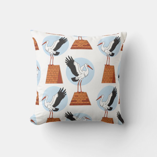 Storch auf Dachdeckermuster Kissen (Vorderseite)