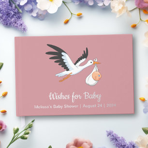Storch auf Pink Baby Shower Foil Gästebuch