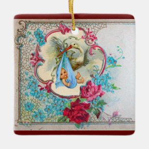 STORCH-BABY-DUSCHE 2 BlauAquamarine Keramikornament