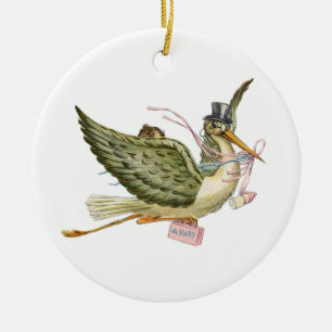 STORCH BABY MÄDCHEN Dusche MONOGRAMM  Roter Rubin Keramik Ornament