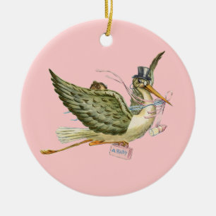 STORCH BABY MÄDCHEN Dusche MONOGRAMM Roter Rubin Keramikornament