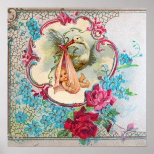 STORCH BABY MÄDCHEN DUSCHE POSTER