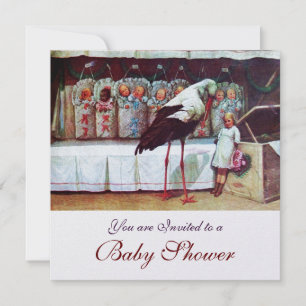 STORCH BABY SHOWER Neue Babyankunft Weiße Perle Einladung