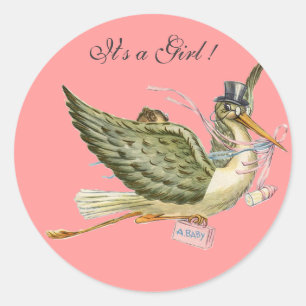 STORCH BABY SHOWER RUNDER AUFKLEBER
