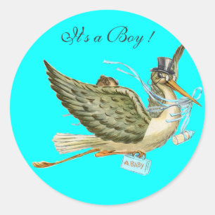STORCH BABY SHOWER RUNDER AUFKLEBER