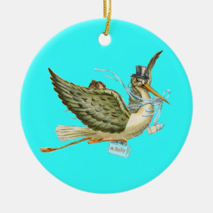 STORCH BABYJUNGE BABYPARTY MONOGRAMM Blau Aquamar Keramik Ornament