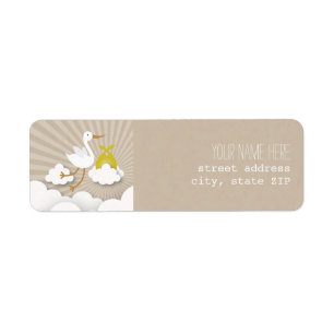 Storch-Babyparty-Adressen-Etikett - Gelb