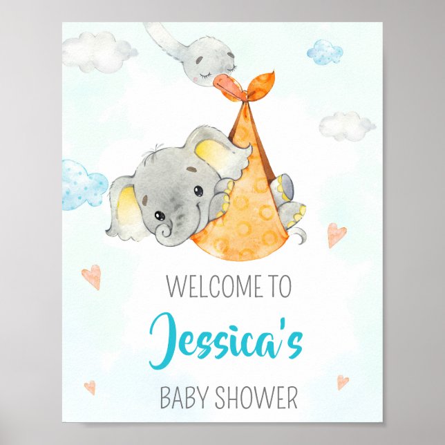 Storch Begrüßungsschild Party Boy Elefanten Party  Poster (Vorne)