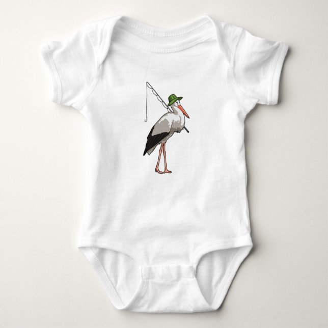 Storch beim Angeln mit Angelrute Baby Strampler (Vorderseite)
