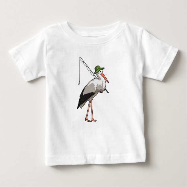 Storch beim Angeln mit Angelrute Baby T-shirt (Vorderseite)