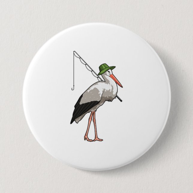 Storch beim Angeln mit Angelrute Button (Vorderseite)