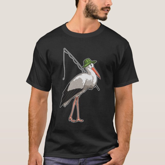 Storch beim Angeln mit Angelrute T-Shirt (Vorderseite)