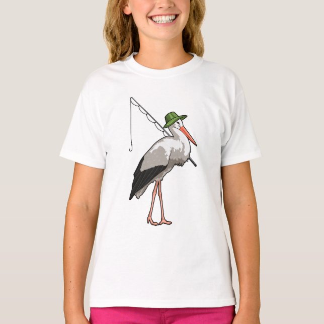 Storch beim Angeln mit Angelrute T-Shirt (Vorderseite)