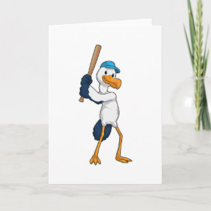 Storch beim Baseball mit Baseballschläger Karte