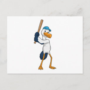 Storch beim Baseball mit Baseballschläger Postkarte