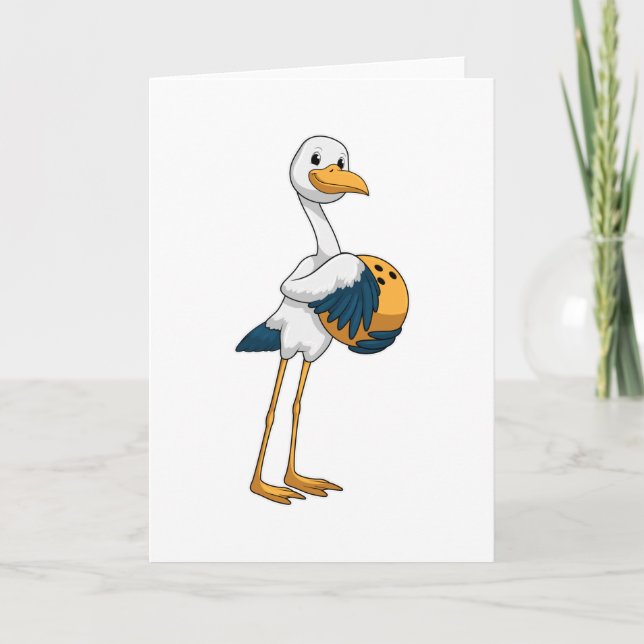 Storch beim Bowling mit Bowlingkugel Karte (Vorderseite)
