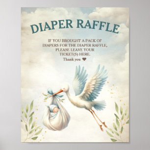 Storch Blau Vintage Klassisches Windel-Raffle-Schi Poster