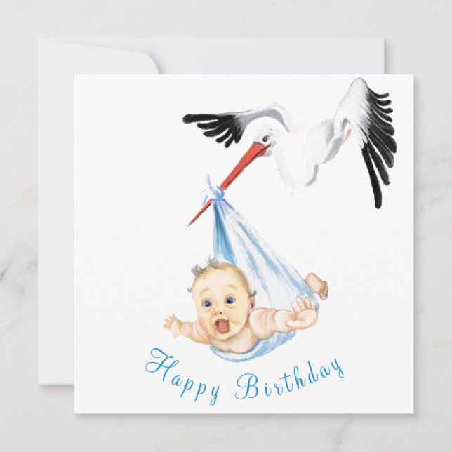 Storch Carry Baby Funny Birthday Card (Vorderseite)