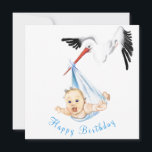 Storch Carry Baby Funny Birthday Card<br><div class="desc">Happy Birthday Cards mit Stork Carry Baby - Cartoon Zeichnend süße Niedliche Spaß Kollektion von MIGNED - Fügen Sie Ihren eigenen Text / Name</div>