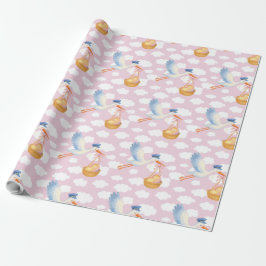 Storch Delivery Baby Girl Wrapping Paper Niedlich  Geschenkpapier