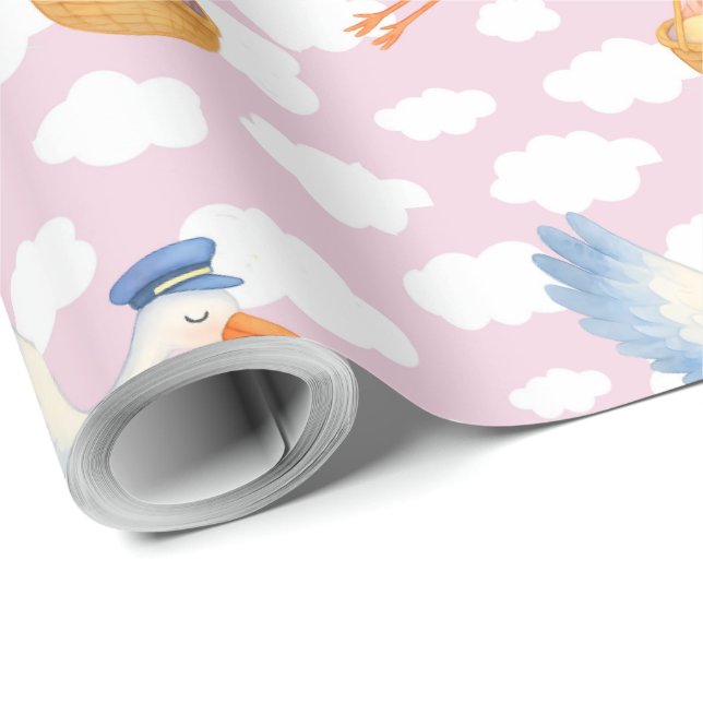Storch Delivery Baby Girl Wrapping Paper Niedlich  Geschenkpapier (Rolleneckpunkt)