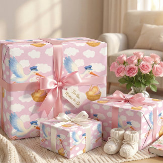 Storch Delivery Baby Girl Wrapping Paper Niedlich Geschenkpapier