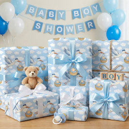 Storch Delivery Baby Wrapping Paper - Niedlich Blu Geschenkpapier
