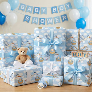 Storch Delivery Baby Wrapping Paper - Niedlich Blu Geschenkpapier