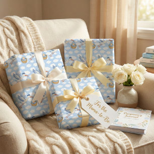 Storch Delivery Baby Wrapping Paper - Niedlich Blu Geschenkpapier