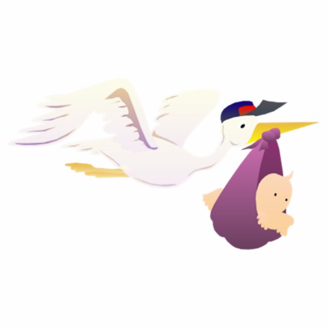 Storch, der ein Baby liefert Freistehende Fotoskulptur (Vorne)