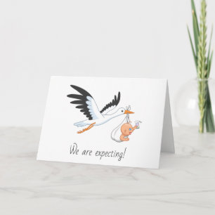 Storch, der ein Baby trägt, das sich selbst ernähr Karte