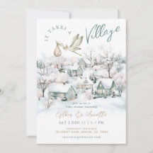 Storch es nimmt ein Village Winter Baby Dusche