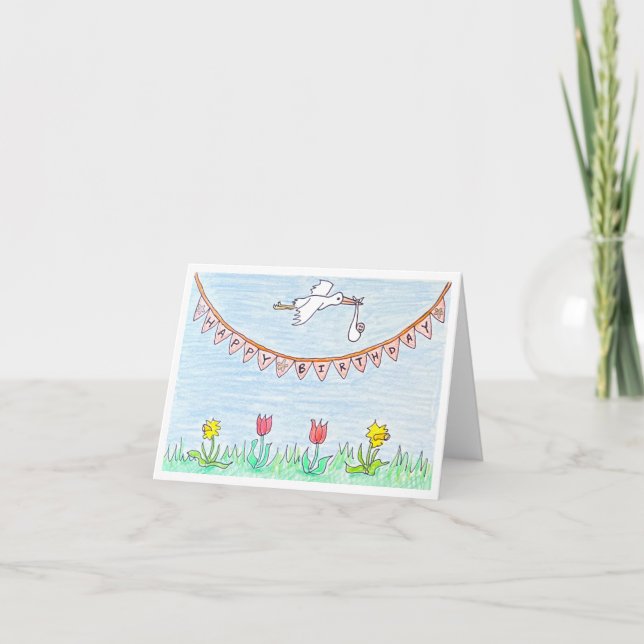Storch Geburtstag Karte (Vorderseite)