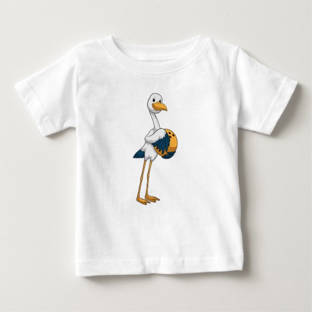 Storch im Bowling mit Bowlingball Baby T-shirt (Vorderseite)