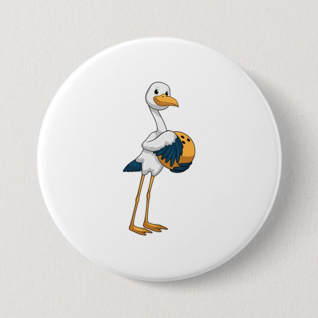 Storch im Bowling mit Bowlingball Button (Vorderseite)