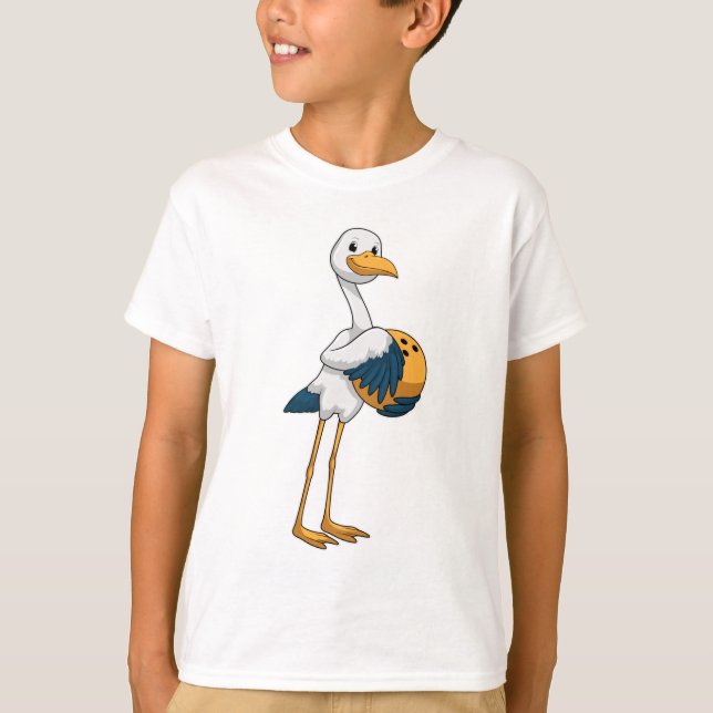 Storch im Bowling mit Bowlingball T-Shirt (Vorderseite)