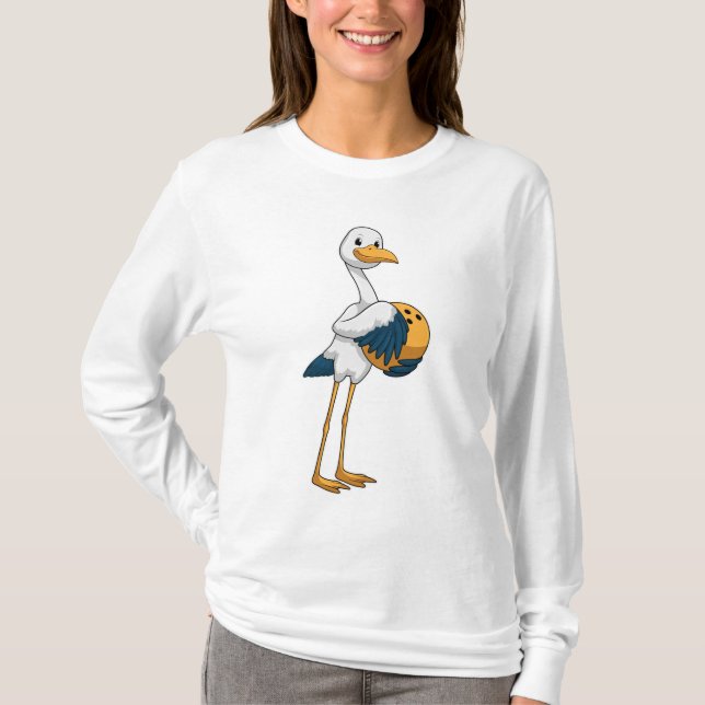 Storch im Bowling mit Bowlingball T-Shirt (Vorderseite)