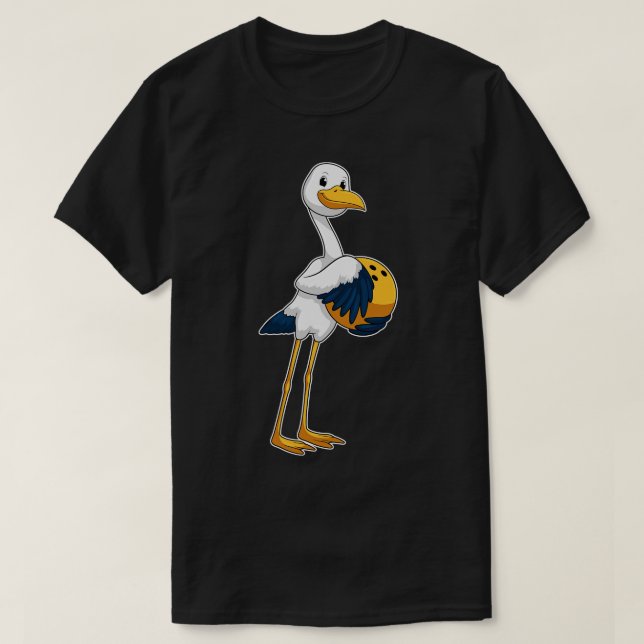 Storch im Bowling mit Bowlingball T-Shirt (Design vorne)