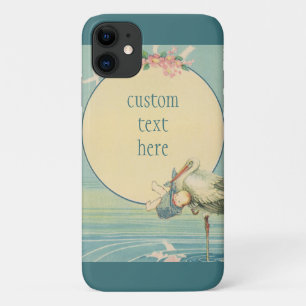 Storch im Vintage-Stil trägt Babyjungen in blauem  Case-Mate iPhone Hülle