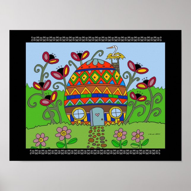 Storch in einem Pysanka-Haus Poster (Vorne)