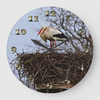 Storch in Nest Große Wanduhr