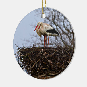Storch in Nest Keramik Ornament