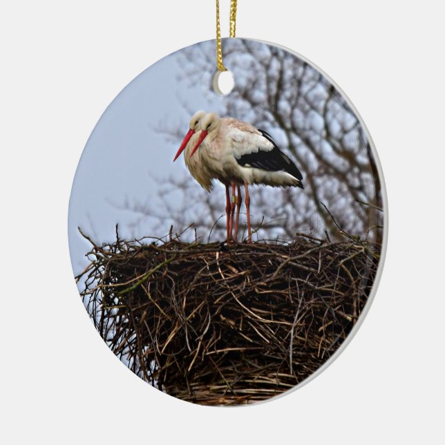 Storch in Nest Keramik Ornament (Links)