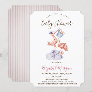 Storch Kleiner Hase Rosa Streifen Baby Shower Einladung