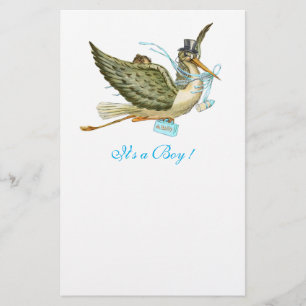 STORCH-KNABE BABY SHOWER Blau Weiß Briefpapier