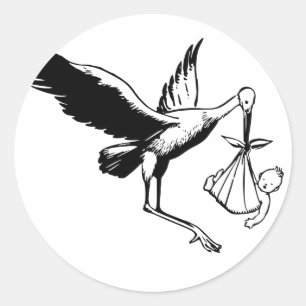 Storch liefert Baby im Vintage-Look Gratulation Runder Aufkleber