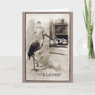 Storch liefert Baby Vintage Ankündigung