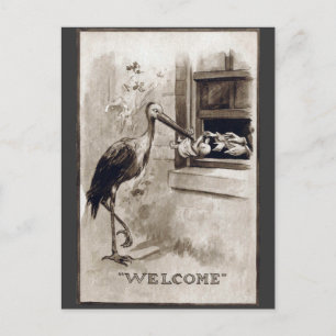 Storch liefert Baby Vintage Postkarte