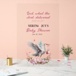 Storch liefert ein Baby Mädchen Acrylschild